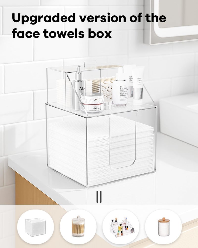 TAINESS Disposable Facial Towels Storage Box Compatible with Clean Skin Club Clean Towel XL - Cotton Pads - Swabs Upgraded Double Layer Acrylic Storage Container Face Towel Holder (Glossy Clear) - Image 3